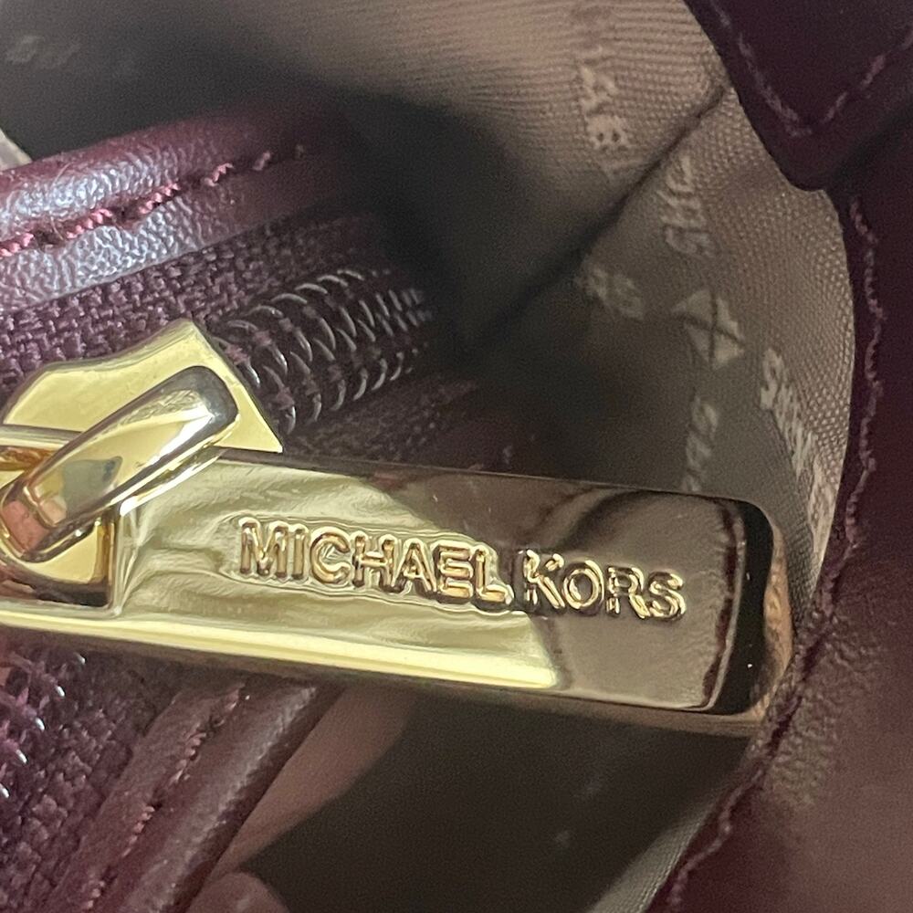 Michael Kors Jet Set Medium Tote | Colorblock MK Logo Pink Burgundy - Picture 6 of 14